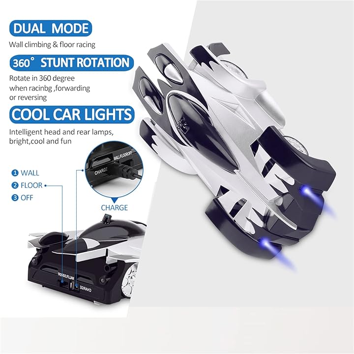 Rechargeable Wall Floor Climbing Cars 360°Rotating USB Race Toy Cars with Light 