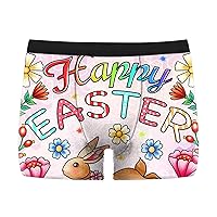 Easter Bunny Mens High Waistband Boxer Briefs Underwear Trunk Soft Breathable Cute 3D Print Boxers Undershorts