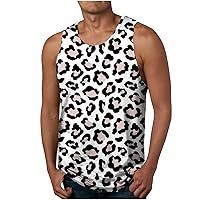 Men's 3D Print Tank Top Casual Sports Sleeveless Round Neck T-Shirt Tank Top Cow Printed Shirt Contrasting Casual Blouses