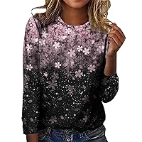Women's Sequin Blouse 3/4 Sleeved Glitter Floral Printed Tunic Tops Casual Comfy Fashion 70S Disco Summer T Shirts