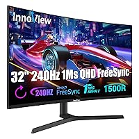 InnoView 32 Inch 240Hz QHD 1440p 1ms Curved Gaming Monitor Height Adjustable 99% sRGB FreeSync HDR10 Eyes Care Computer PC Gamer Monitor with 3W*2 Speakers Built in DP HDMI for Game