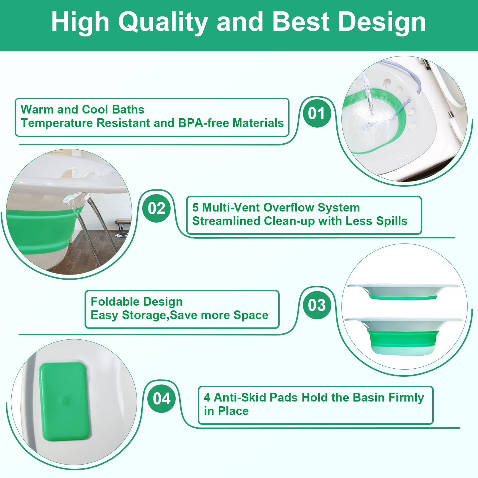 Sitz Bath for Hemorrhoids, Sitz Bath for Toilet Seat, Postpartum Care, Perineum Relief, Sits Bath Kit for Women,Collapsible Storage, Wide Seat,Easy to Store