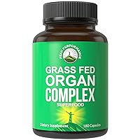 Peak Performance Grass Fed Beef Organ Complex (180 Capsules) Desiccated Organs Superfood Pills Rich in Antioxidants, Enzymes, Vitamin B12. Made from Liver, Heart, Kidney, Pancreas, Spleen