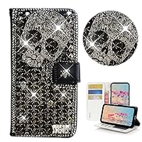 STENES Bling Wallet Phone Case Compatible with TCL 30 XE (2022) Case - Stylish - 3D Handmade Punk Skull Glitter Magnetic Wallet Stand Leather Cover Case - Black