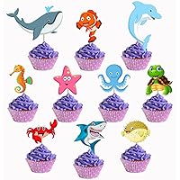 Sea Animals Cupcake Toppers,Ocean Animal Cupcake Toppers,Under the Sea Wildlife Theme Cupcake Cake Pick Decorations,Sea Animal Cupcake Decor for Baby Shower Birthday Party Favors Supplies(30pcs)