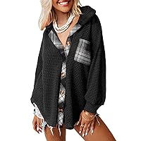 Dokotoo Womens Waffle Knit Shacket Jacket Casual Long Sleeve Button Down Shirts Dressy Blouses Tops