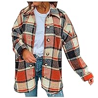 Ceboyel Women Plaid Flannel Shacket Jacket Casual Tops Coats Button Down Long Sleeve Shirt Trendy Fall Fashion Outfits 2023