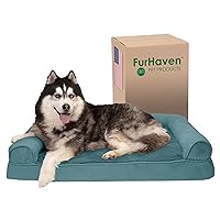 Furhaven Memory Foam Dog Bed for Large Dogs w/ Removable Bolsters & Washable Cover, For Dogs Up to 95 lbs - Plush & Suede Sofa - Deep Pool, Jumbo/XL