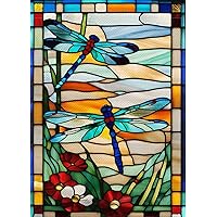 AIBOERL Diamond Painting Kits for Adults, DIY 5D Diamond Art, Dragonfly Stained Glass Diamond Painting, Full Round Drill Gem Art Painting Kit for Home Wall Decor Gifts (11.8 * 15.8 inch)