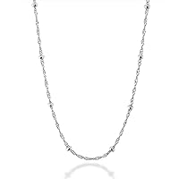 Miabella 925 Sterling Silver Italian Singapore Bead Chain Station Necklace for Women Teen, Made in Italy