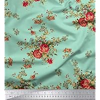 Soimoi 2-Way Stretch Floral Printed 60 Inches Wide Velvet Fabric for Sewing by The Yard 180 GSM - Aqua