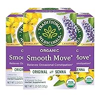 Traditional Medicinals Organic Smooth Move with Senna Herbal Tea, Relieves Occasional Constipation, (Pack of 3) - 48 Tea Bags Total