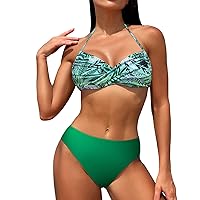 Two Piece Swimsuit for Women High Waisted Green Sports Bikini Fashion Bikini Set Three Point Off Back Tie Fun