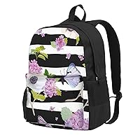 Striped Flower Butterfly Printed Lightweight Backpack Large Travel Backpack Sport Bag Casual Laptop Backpack