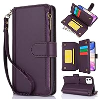 Smartphone Cases Compatible with iPhone 11, Wallet Case PU Leather Magnetic Phone Case with Wrist Strap Closure Card Holder Shoulder Strap Shockproof TPU (Co