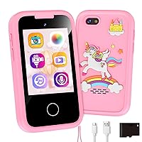 Kids Phone Toy Gift for Girls 3 4 5 6 7 8 Years Old, Toddler Smart Phone Learning Toys - Pretend Play Phones with Educational Games, MP3 Music Player, Birthday Gifts for Boys Age 3-8 (Pink)