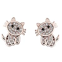 Women's and Girls 14K Gold Plated Simulated Diamond with CZ Ear Studs Cat Earrings Women