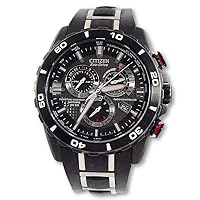 Mens Watch Citizen AT4027-06E Stainless Steel Black Dial Atomic Eco-Drive Chron