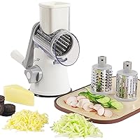 Rotary Cheese Grater - 3-in-1 Stainless Steel Manual Drum Slicer, Rotary Graters for Kitchen, Food Shredder for Vegatables, Nuts and Chocolate (white)