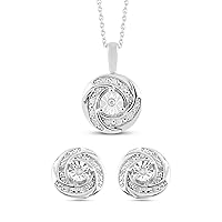Femme Luxe 0.10 cttw Diamond Love Knot Pendant and Earrings Set for Women, 925 Sterling Silver, Hypoallergenic, Gift Ready Packaging