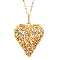 NOVICA Artisan Handmade Gold Plated Necklace Fair Trade Heart Shaped Filigree Sterling Silver No Stone Pendant Peru 'Heart of Lace'