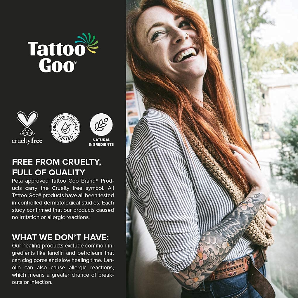 Tattoo Goo Aftercare Kit Includes Antimicrobial Soap, Balm, and Lotion, Tattoo Care for Color Enhancement + Quick Healing - Vegan, Cruelty-Free, Petroleum-Free (3 Piece Set)