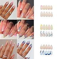 6 Packs (144 Pcs) Press on Nails Medium, Misssix Short Fake Nails Almond Glue on Nails Set with Adhesive Tabs Nail File for Women