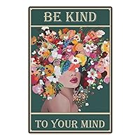 Be Kind to Your Mind Sign Vintage Mental Health Poster Inspirational Quote Retro Home Wall Decor Pictures Boho Room Office Home Coffee Bar Wall Decor 8x12 Inch