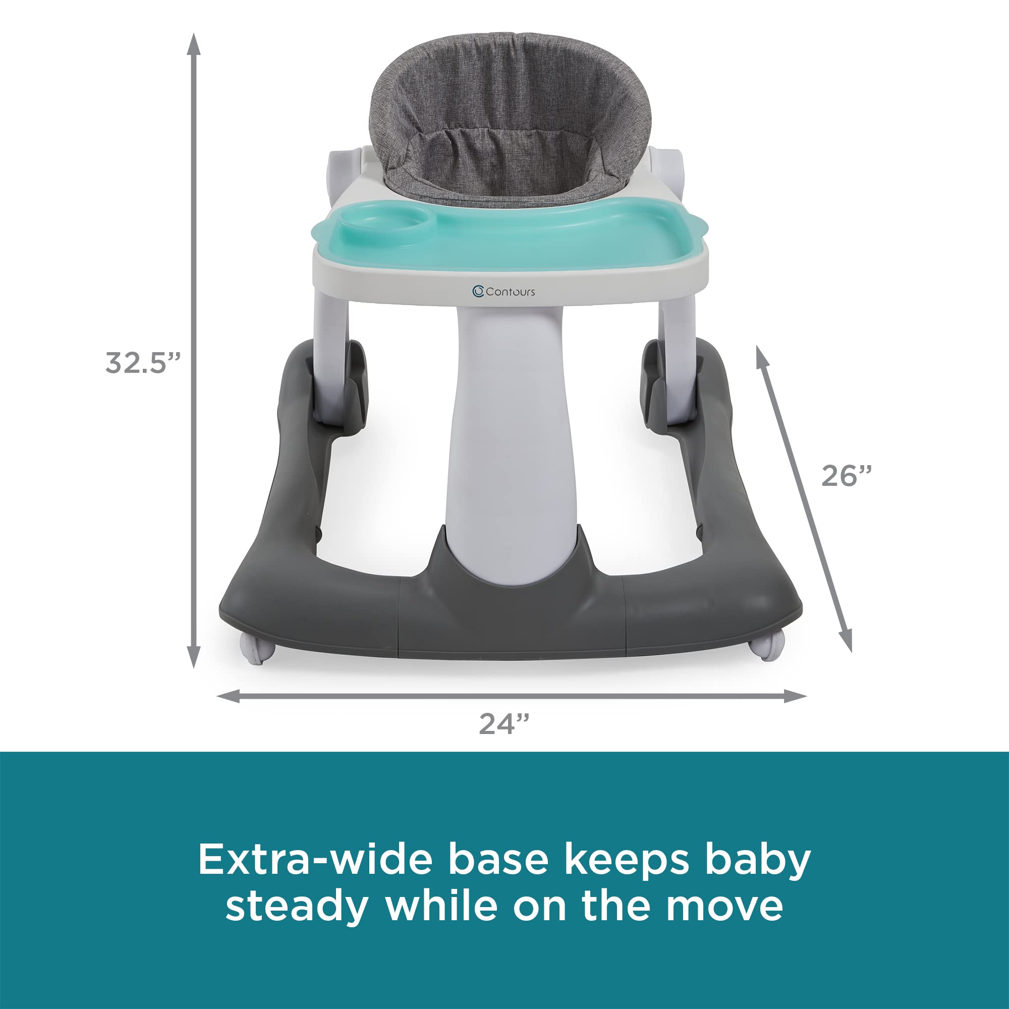 Contours Baby Walker | Graze 2-Stage Baby Push Walker for Girls and Boys, Seated and Walk-Behind, Removable and Washable Seat Pad and Snack Tray, Folds Flat for Storage