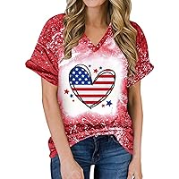 DASAYO Women Vintage American Flag Bleached Tops Tees 4th of July Patriotic Shirts Blouses Trendy Summer USA Graphic Shirt