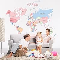 Early Education Cartoon Alphabet English World Map Removable Wall Sticker Decal, Children Kids Baby Home Room Nursery DIY Decorative Adhesive Art Wall Mural