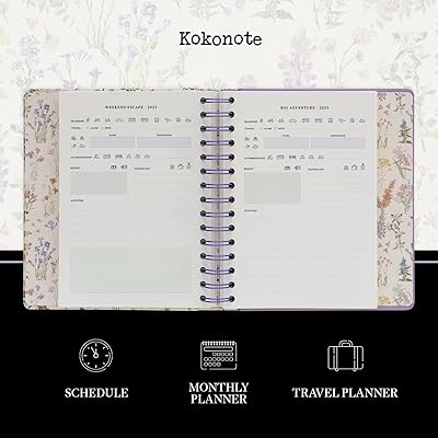 Kokonote Botanical Diary 2024 | 17 Months Diary Week To View | August 2023  - December 2024 | Mid Year Diary 2023-2024 With Stickers | Cute Stationery