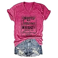 Smooth as Tennessee Whiskey Sweet as Strawberry Wine T Shirt Women V-Neck Country Music Tee Tops Drinking Blouse