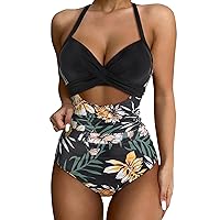 SUUKSESS Women Wrap Cut Out One Piece Swimsuit High Waisted Monokini Bathing Suit