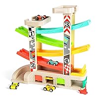 TOP BRIGHT Car Ramp Toys , Race Track Car Toy for Toddler Age 2-4 Year Old Boy with 4 Car, Parking Lot & Gas Station