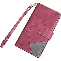 Case for iPhone 14/14 Plus/14 Pro/14 Pro Max, Premium Leather Large Capacity Zipper Wallet Case with 9 Card Slots Wrist Strap Magnetic Flip Stand Phone Cover (Color : Red, Size : 14)