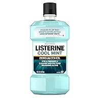 Listerine Mouthwash, Zero Alcohol, Germ Killing, Less Intense Formula, Bad Breath Treatment, Alcohol Free Mouth Wash for Adults; Cool Mint Flavor, 1 L (Pack of 1)