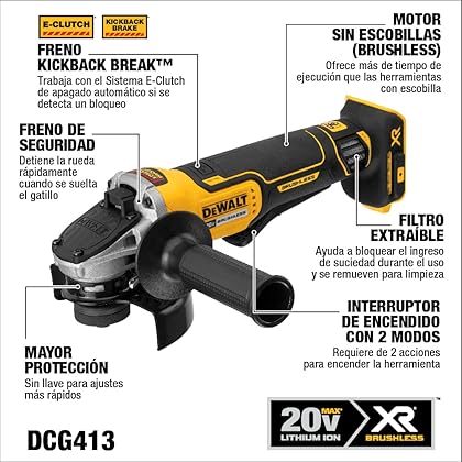 DEWALT 20V MAX* Angle Grinder Tool, Tool Only (DCG413B), Black, Yellow