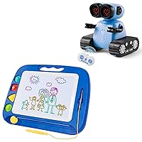 SGILE Kids Boys Girls Toys Gifts, Magnetic Drawing Board(Blue) Bundle with Emoji Facial Led Eyes Remote Contorl Robot(Blue)