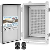 TICONN Waterproof Electrical Junction Box IP67 ABS Plastic Enclosure with Hinged Cover with Mounting Plate, Wall Brackets, Cable Glands (Off-White, 11