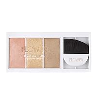 FLOWER Beauty Shimmer & Strobe Highlighting Palette | Glowing Bronzer Powder Kit For Face | Blendable Coverage | Skintones | 3 Enhancing Colors | Strobe Brush Included - Sunkissed Shimmer (Pack of 1)