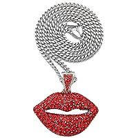 Lips Pendant with Red Rhinestones Necklace