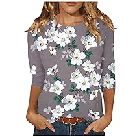 Womens 3/4 Sleeve T Shirts, Cute Print Graphic Tees Blouses Casual Plus Size Basic Tops Pullover
