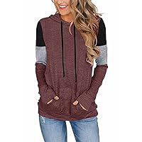 Women's Casual Color Block Hoodies Long Sleeve Shirts Hooded Sweatshirts Pullover Tunic Tops with Pocket
