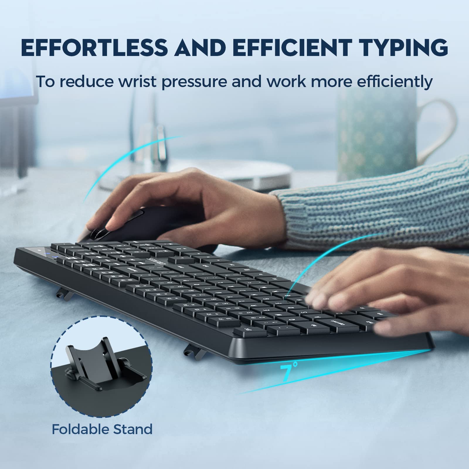 Wireless Keyboard and Mouse Combo, COLIKES 2.4G USB Cordless Keyboard Mouse Combo, 3 Level DPI Slim Ergonomic Mouse, Responsive Plug & Play for Computer Laptop PC - Full Size