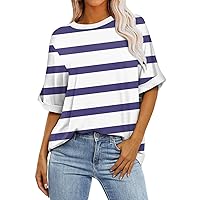 Tops for Women Trendy Short Sleeve Printed Casual Crew Neck Shirts Baggy Summer T-Shirt Loose Fit Tees