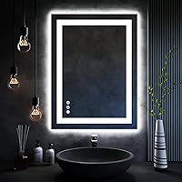 ISKM 24''x32'' LED Lighted Bathroom Mirror Front and Backlit Vanity Mirror for Wall Anti-Fog Mirror with Lights Adjustable 3 Colors White/Warm/Natural Lights Tempered Glass Shatter-Proof