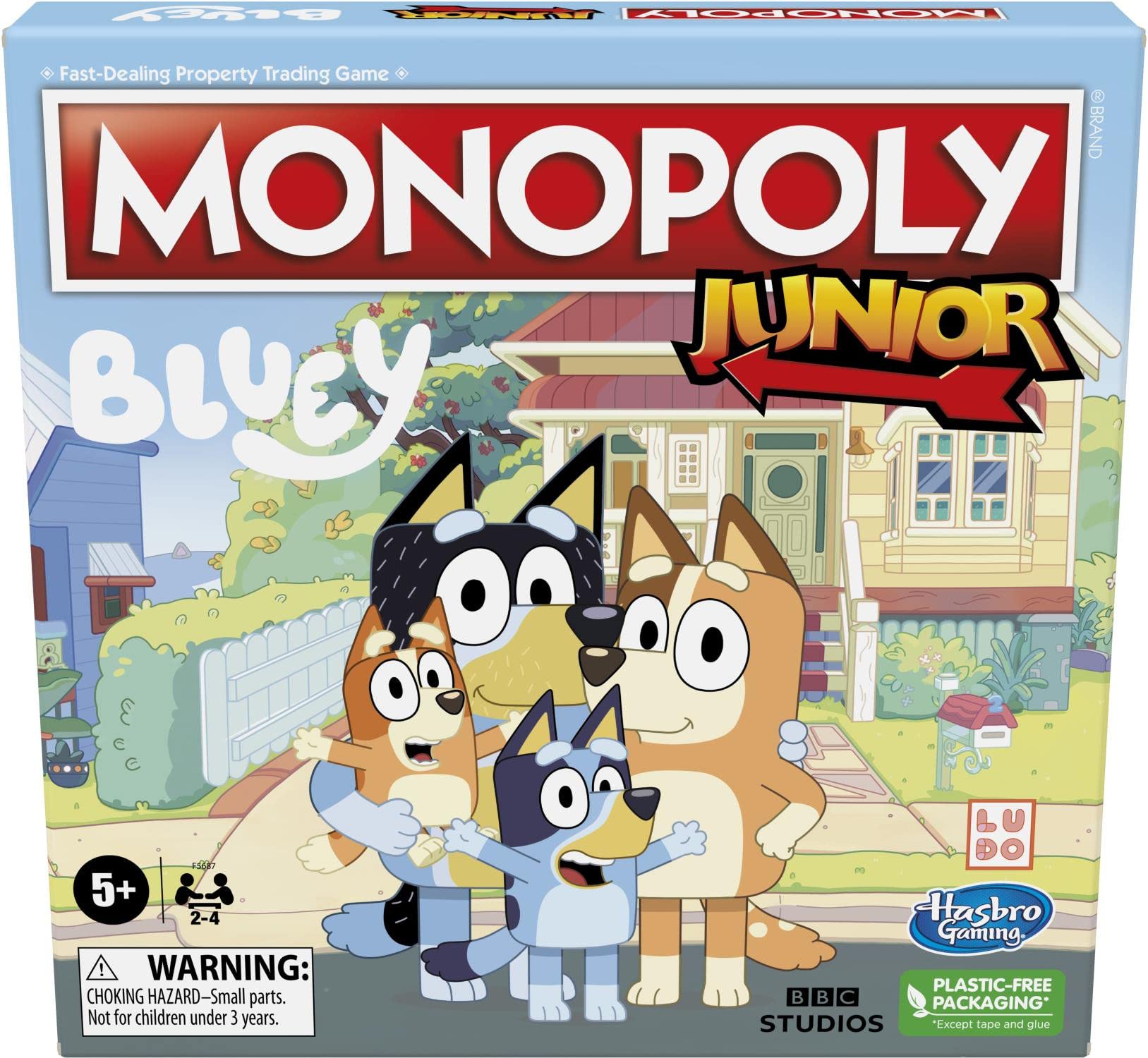 Monopoly Junior: Bluey Edition Board Game for Kids Ages 5+, Play as Bluey, Bingo, Mum, and Dad, Features Artwork from the Animated Series (Amazon Exclusive)