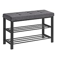 Shoe Bench, 3-Tier Shoe Rack for Entryway, Storage Organizer with Foam Padded Seat, Linen, Metal Frame, for Living Room, Hallway, 12.2 x 31.9 x 19.3 Inches, Dark Gray and Black ULBS57GYZ