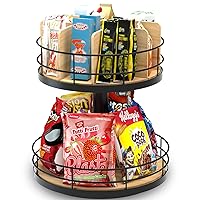 Snack Organizer - Versatile Snack Storage 2 Tier Lazy Susan with Convenient Grab-and-Go Design, Wood and Metal Snack Holder for Home, Office, Breakroom, 12.13